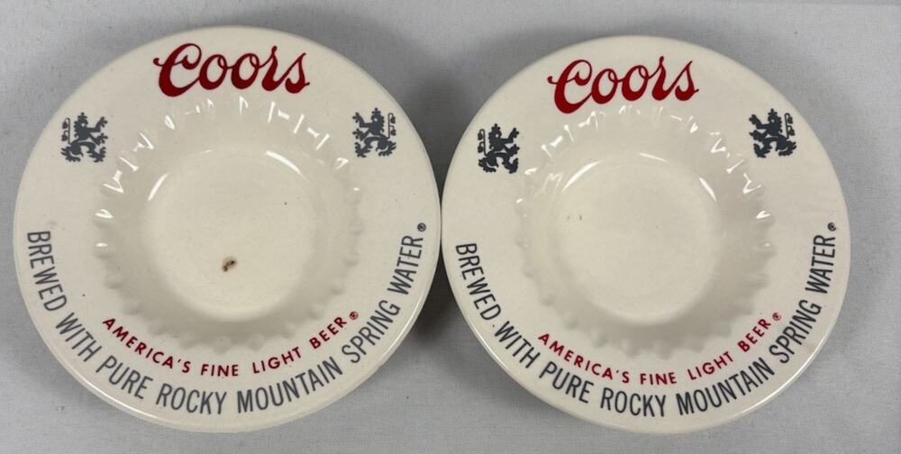 Two Vintage Coors Beer Ceramic Porcelain Ashtrays